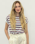 T-shirt a righe con manica corta risvoltata