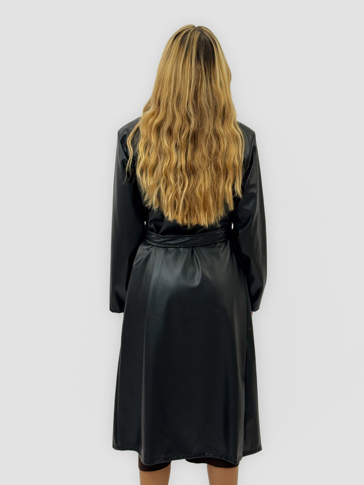 Trench Lungo Effetto Pelle con Cintura Made in Italy