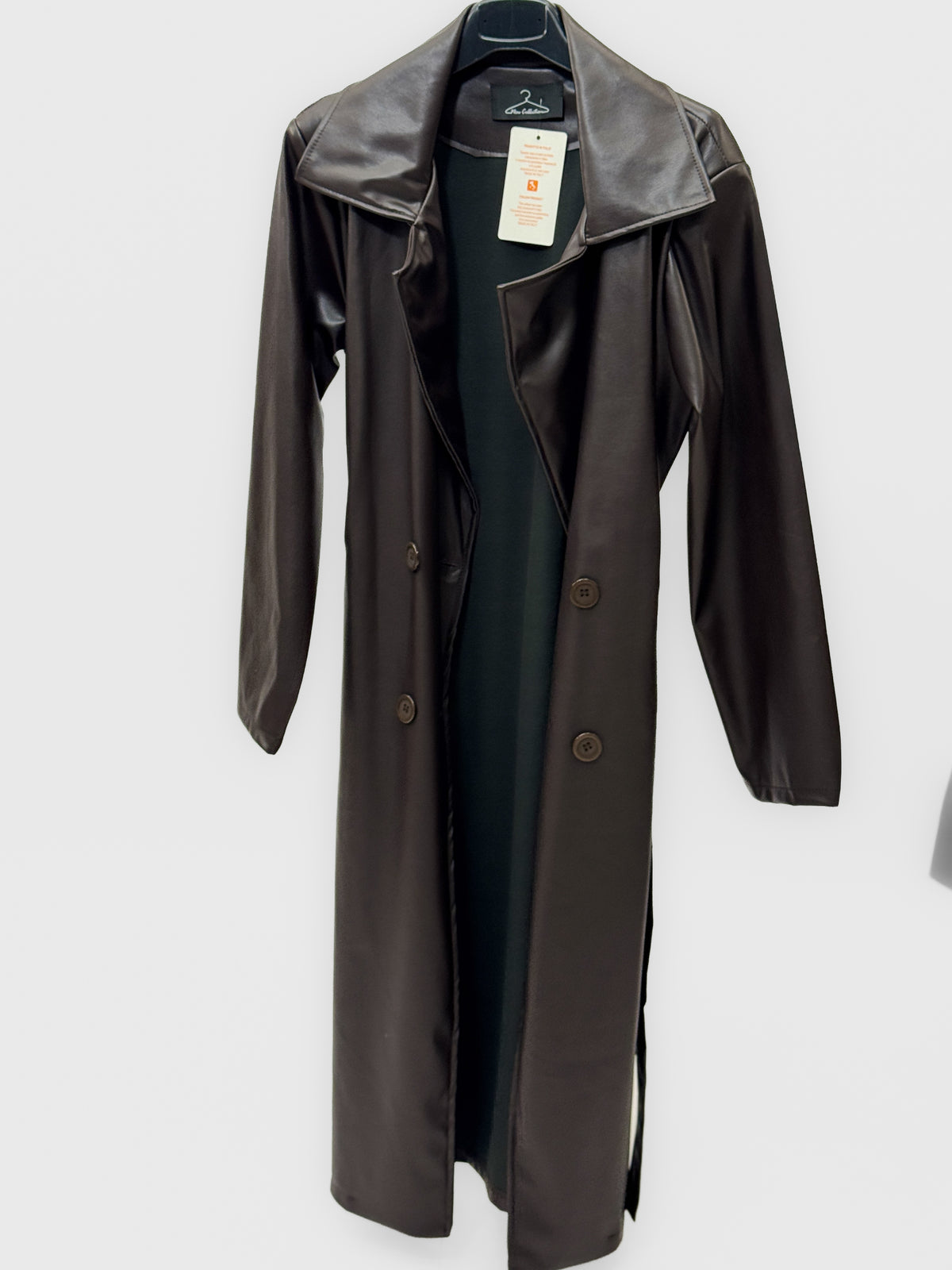 Trench Lungo Effetto Pelle con Cintura Made in Italy