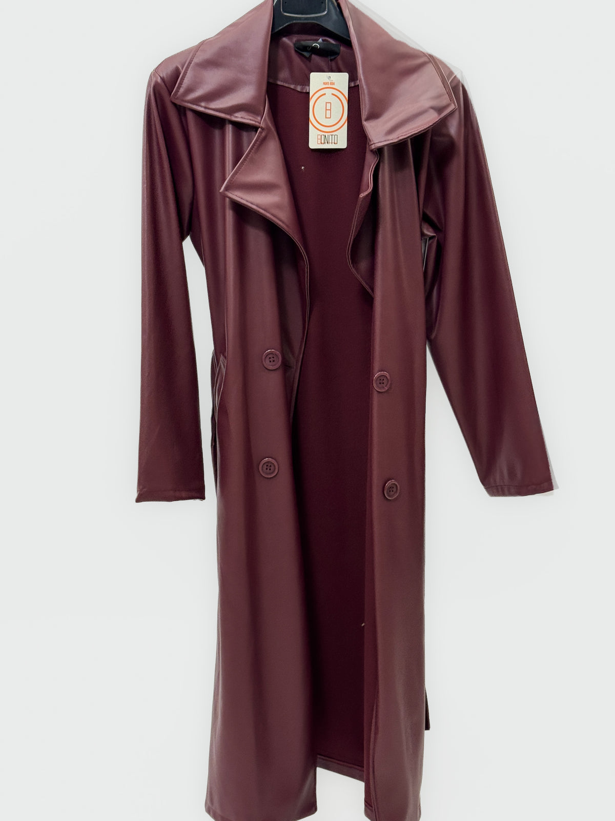 Trench Lungo Effetto Pelle con Cintura Made in Italy