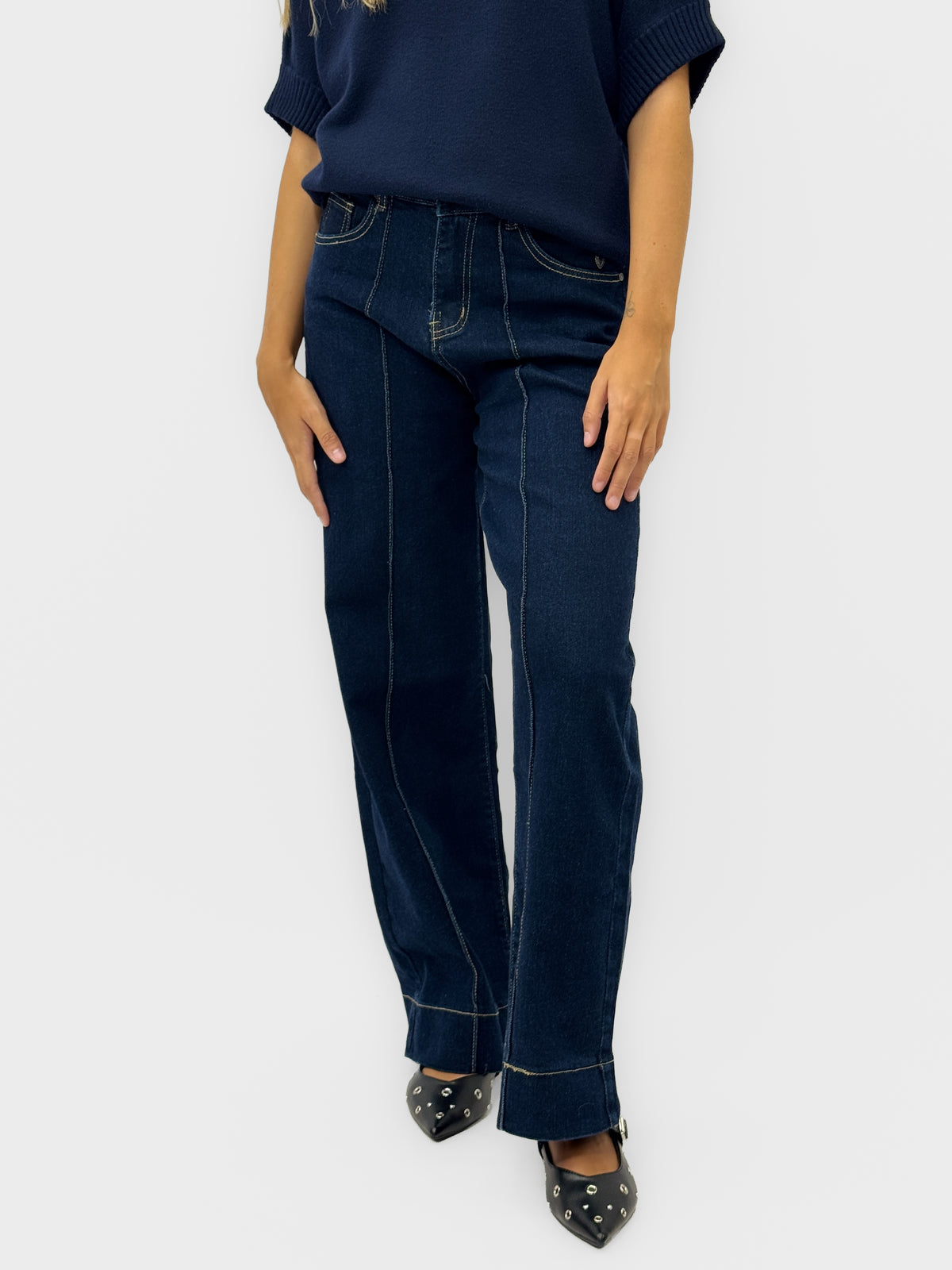 Jeans donna wide leg con cucitura frontale