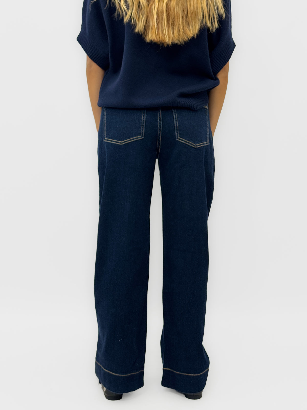 Jeans donna wide leg con cucitura frontale