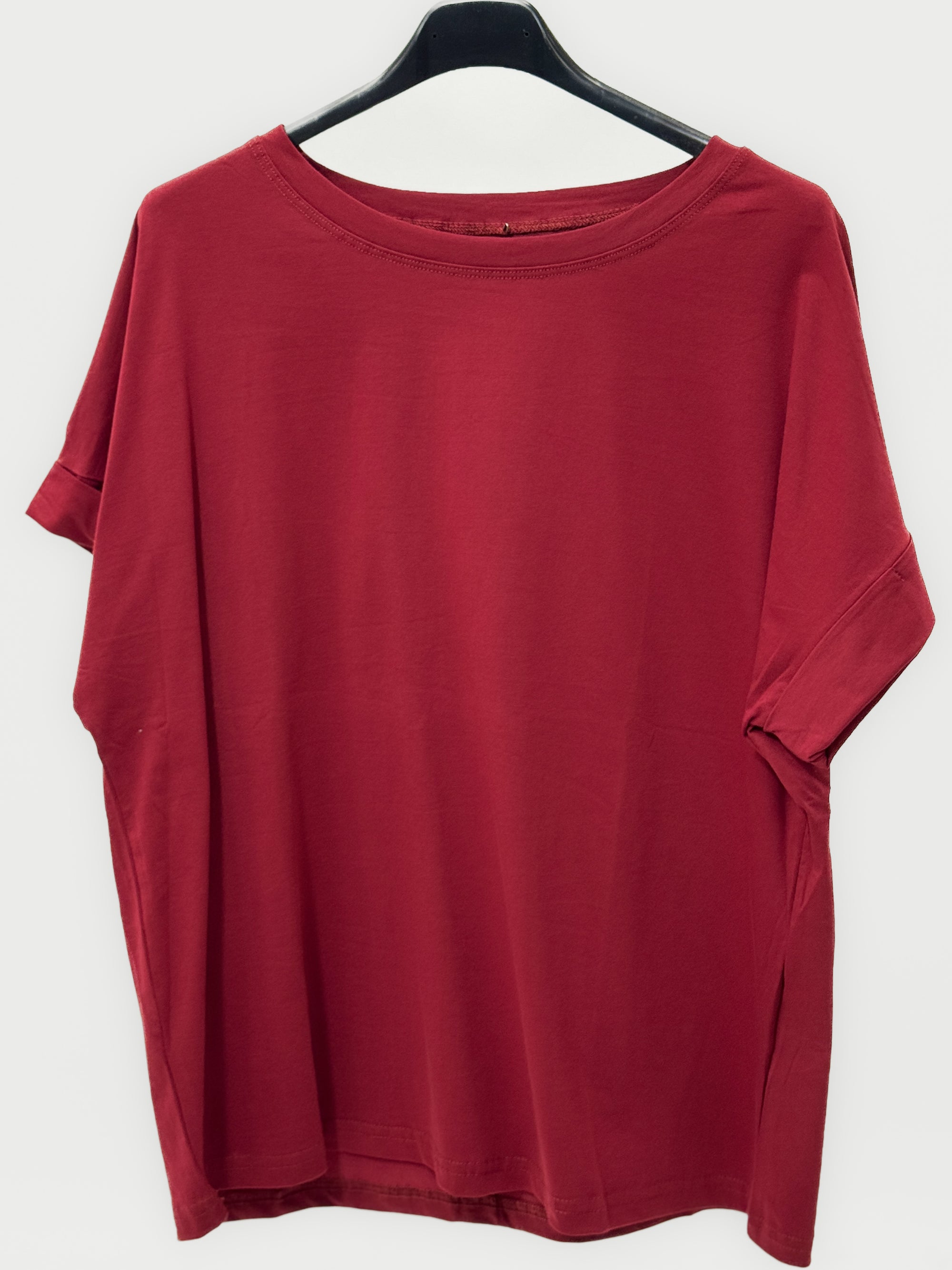 T-shirt basic in cotone con manica risvoltata