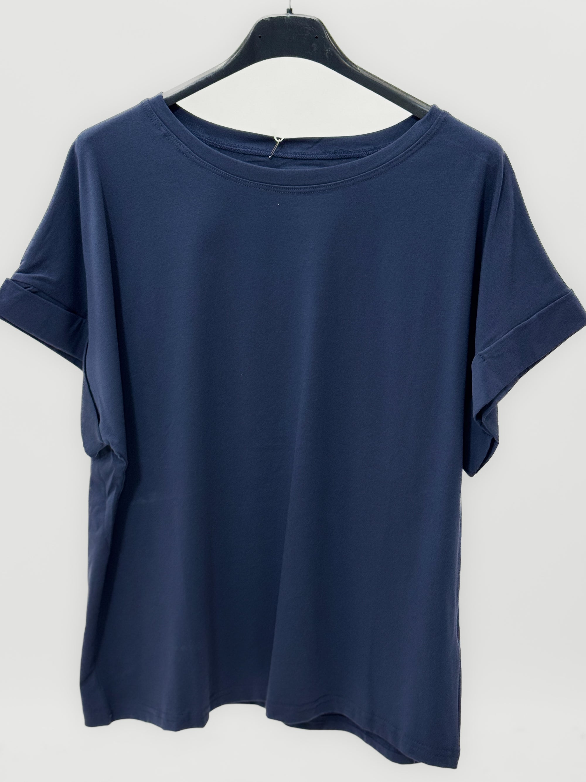 T-shirt basic in cotone con manica risvoltata