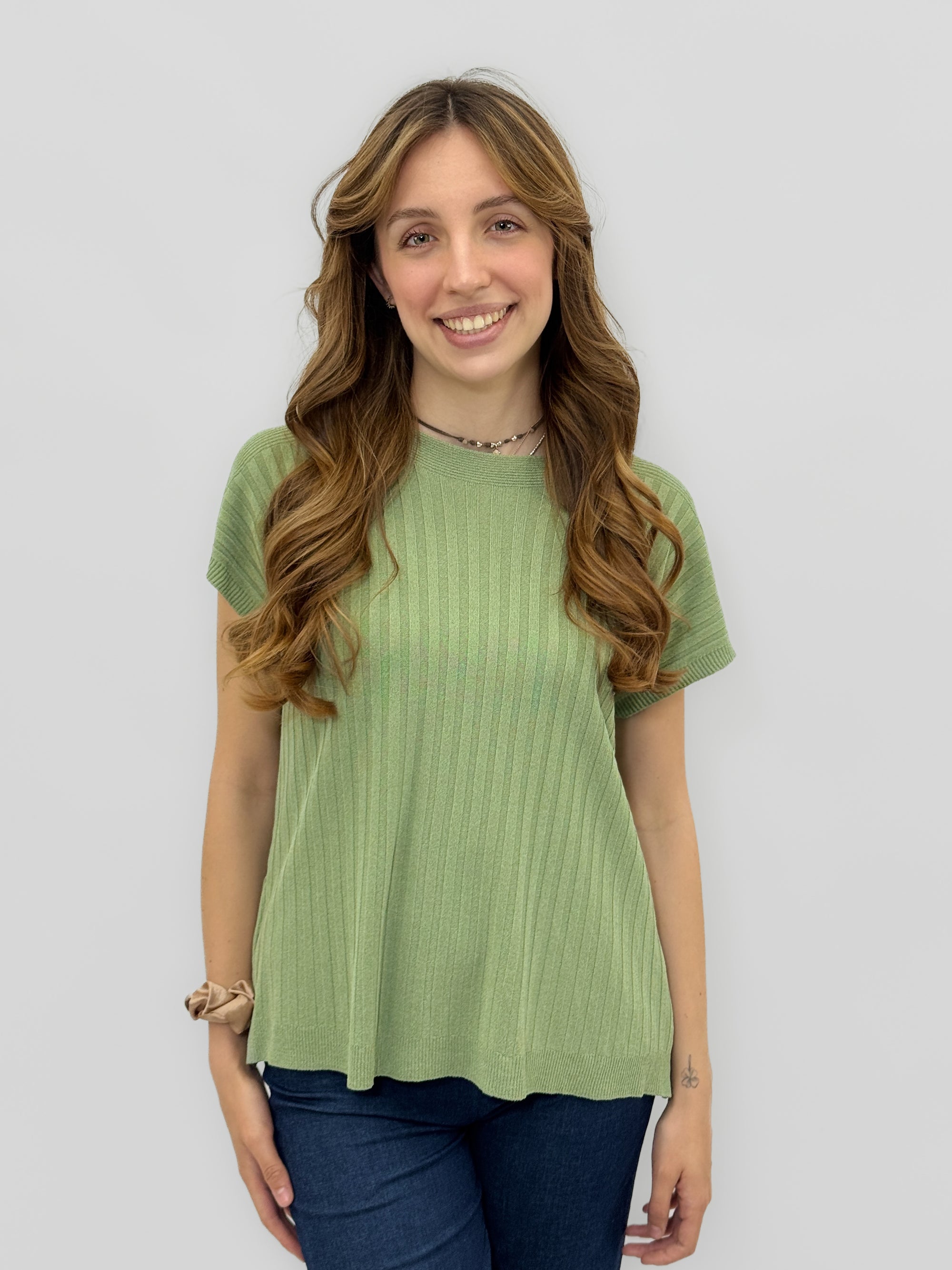 Maglia Donna a Costine con Manica Corta