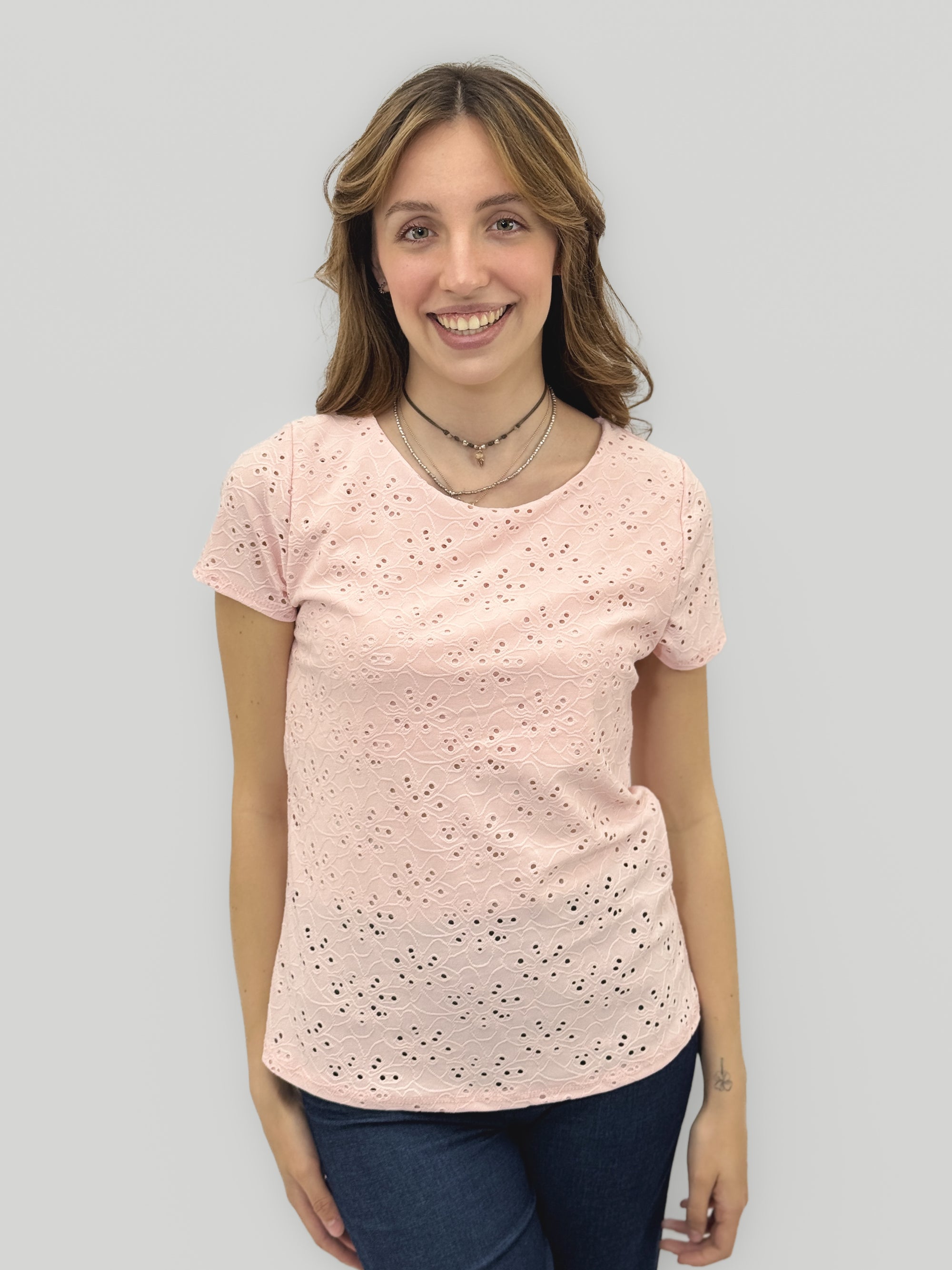 T-shirt Donna Ricamata Effetto Sangallo