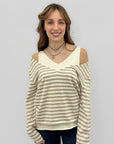 Maglia Donna a Righe con Scollo a V e Spalle Scoperte