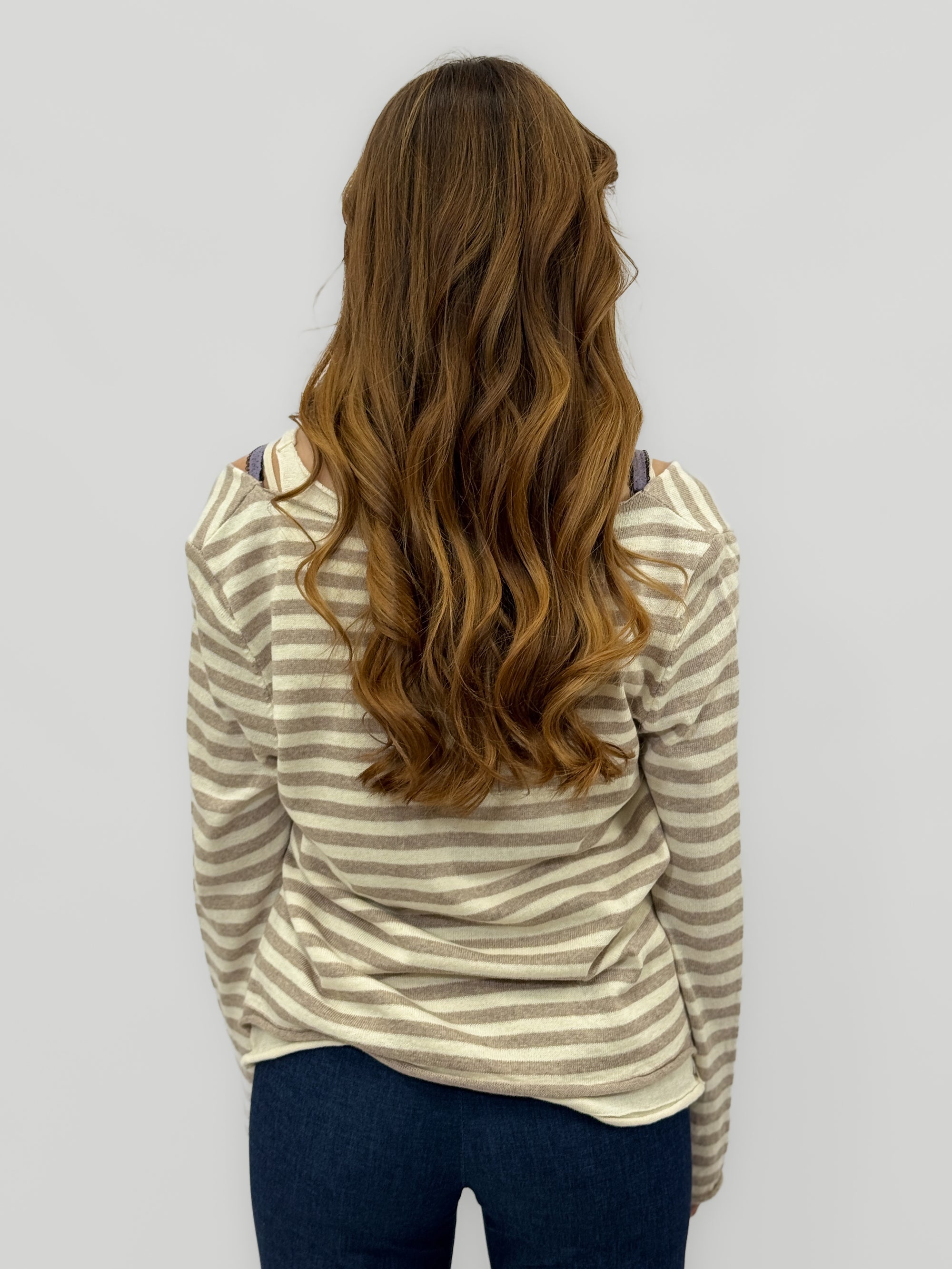 Maglia Donna a Righe con Scollo a V e Spalle Scoperte