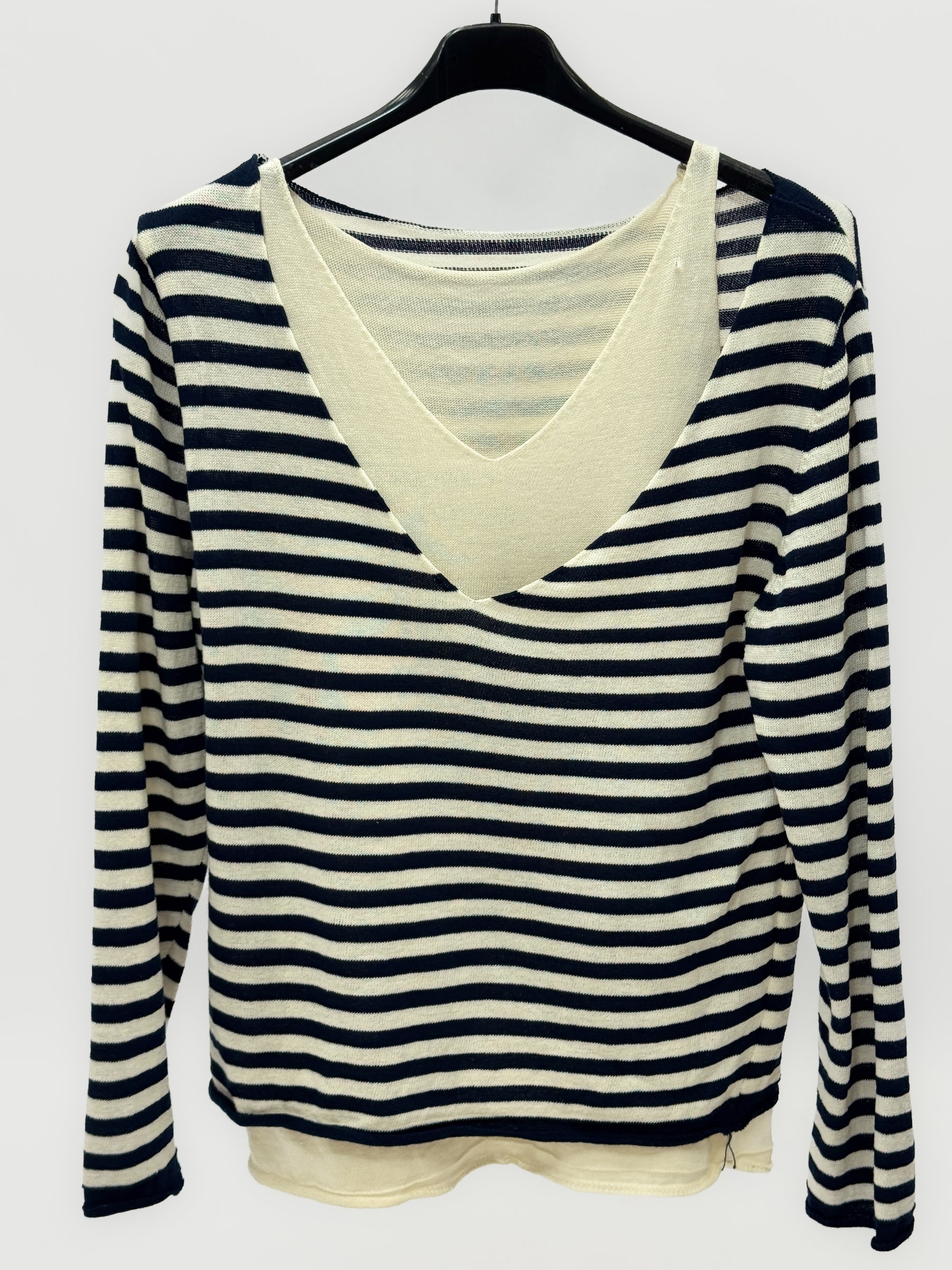 Maglia Donna a Righe con Scollo a V e Spalle Scoperte