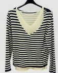 Maglia Donna a Righe con Scollo a V e Spalle Scoperte