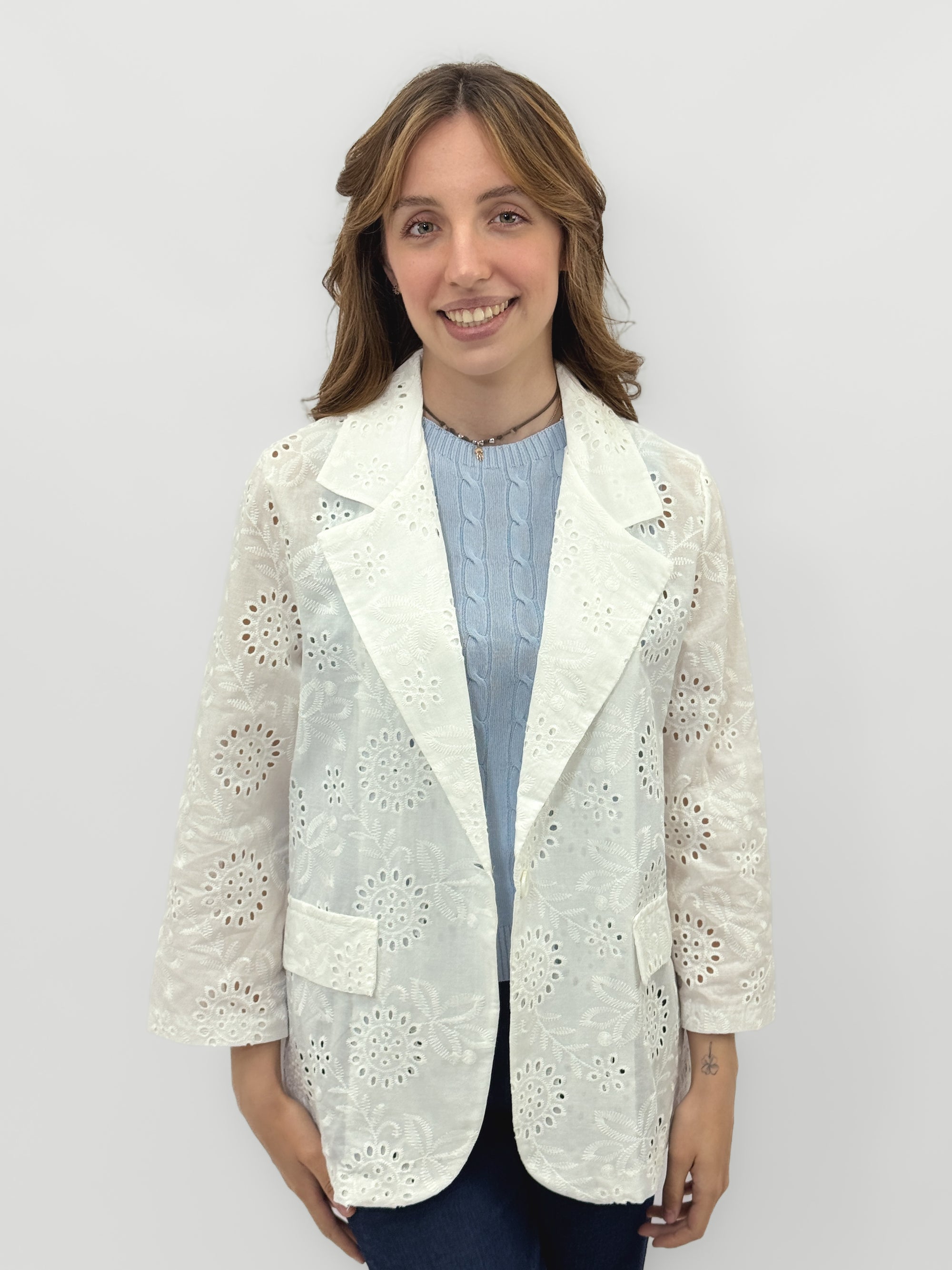 Giacca Donna in Cotone 100% con Ricamo Sangallo