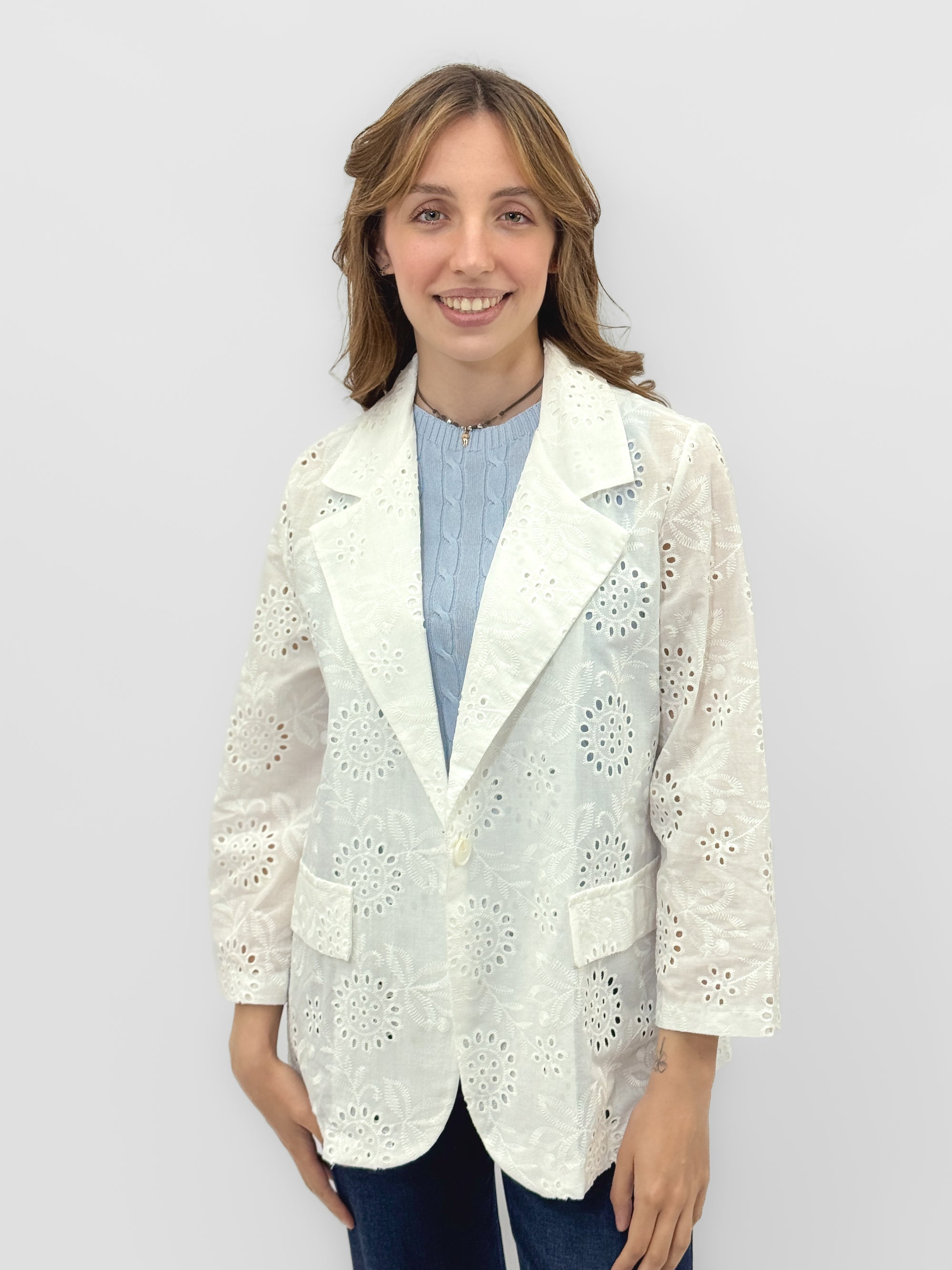Giacca Donna in Cotone 100% con Ricamo Sangallo