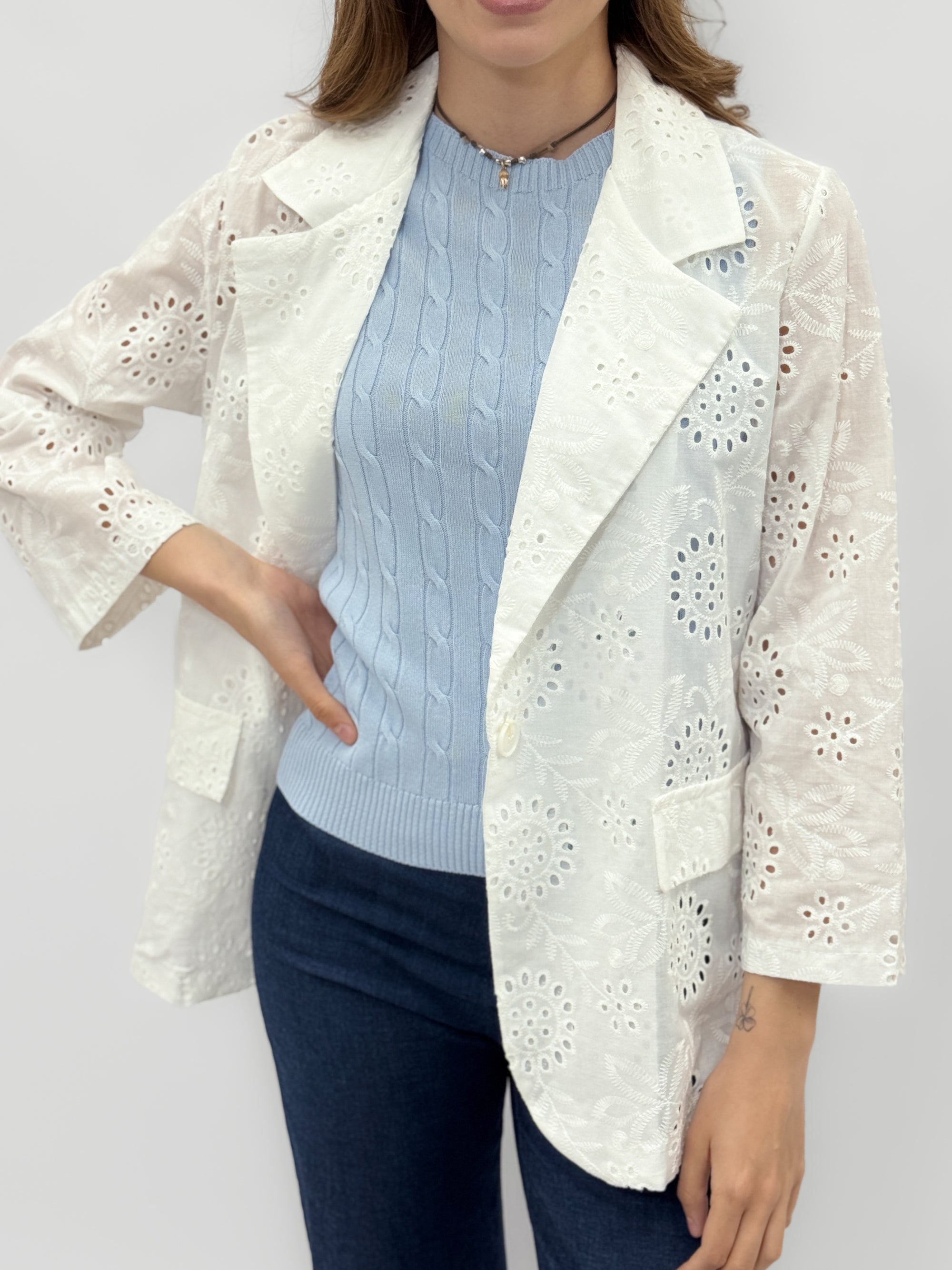 Giacca Donna in Cotone 100% con Ricamo Sangallo