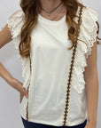 T-shirt Donna in Cotone con Volant Sangallo