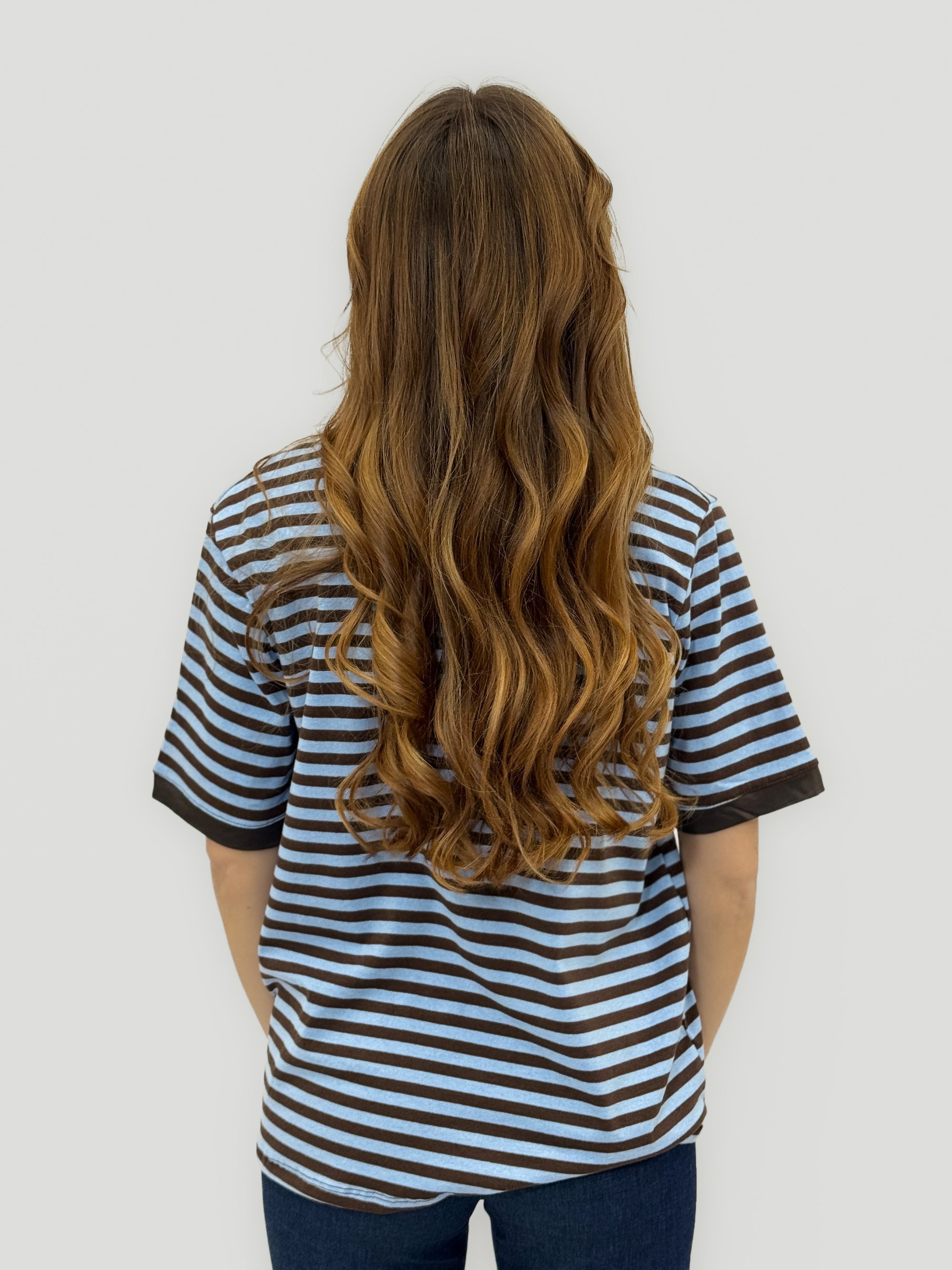 T-shirt Donna a Righe con Profili a Contrasto