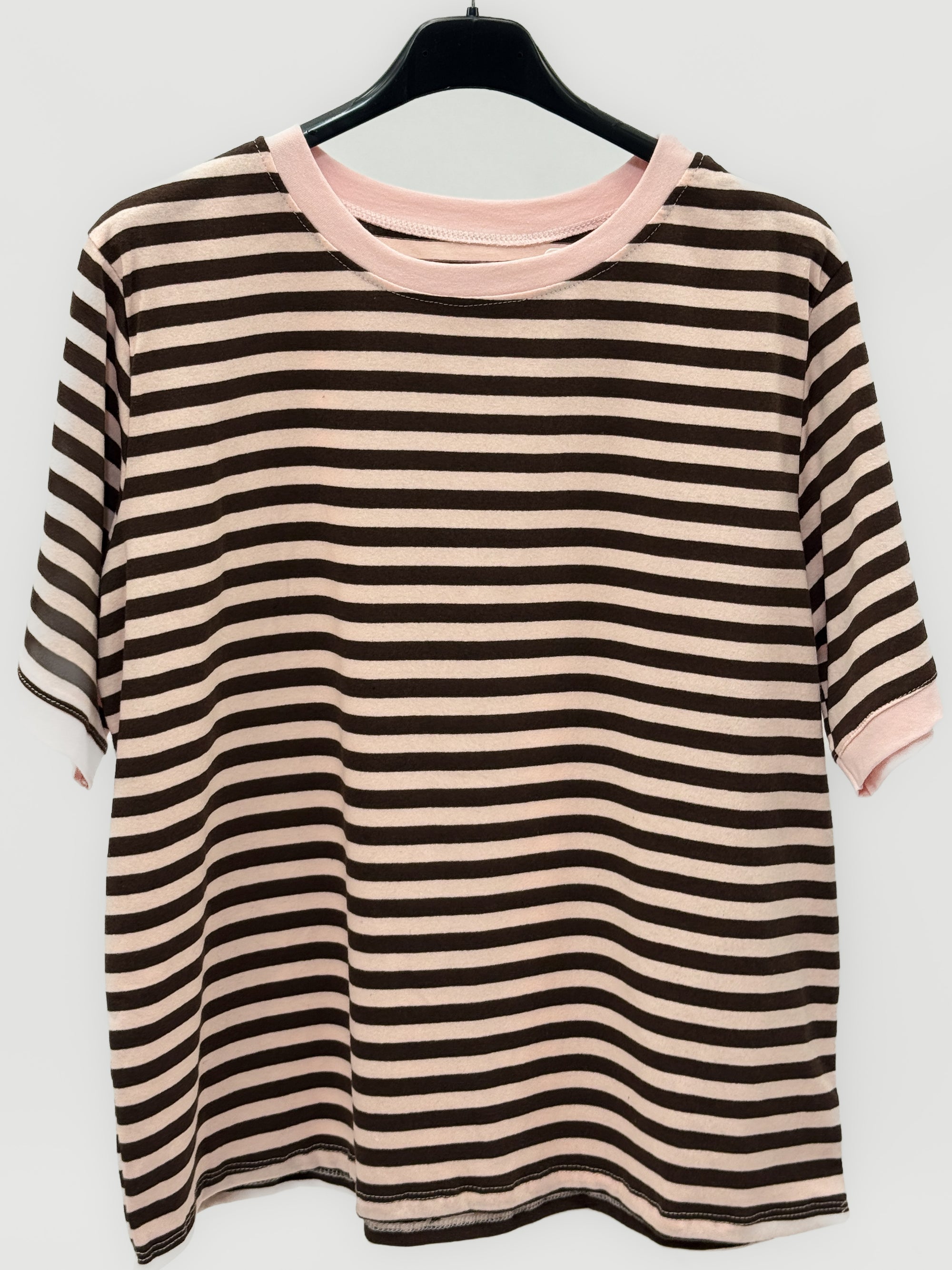 T-shirt Donna a Righe con Profili a Contrasto
