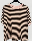 T-shirt Donna a Righe con Profili a Contrasto