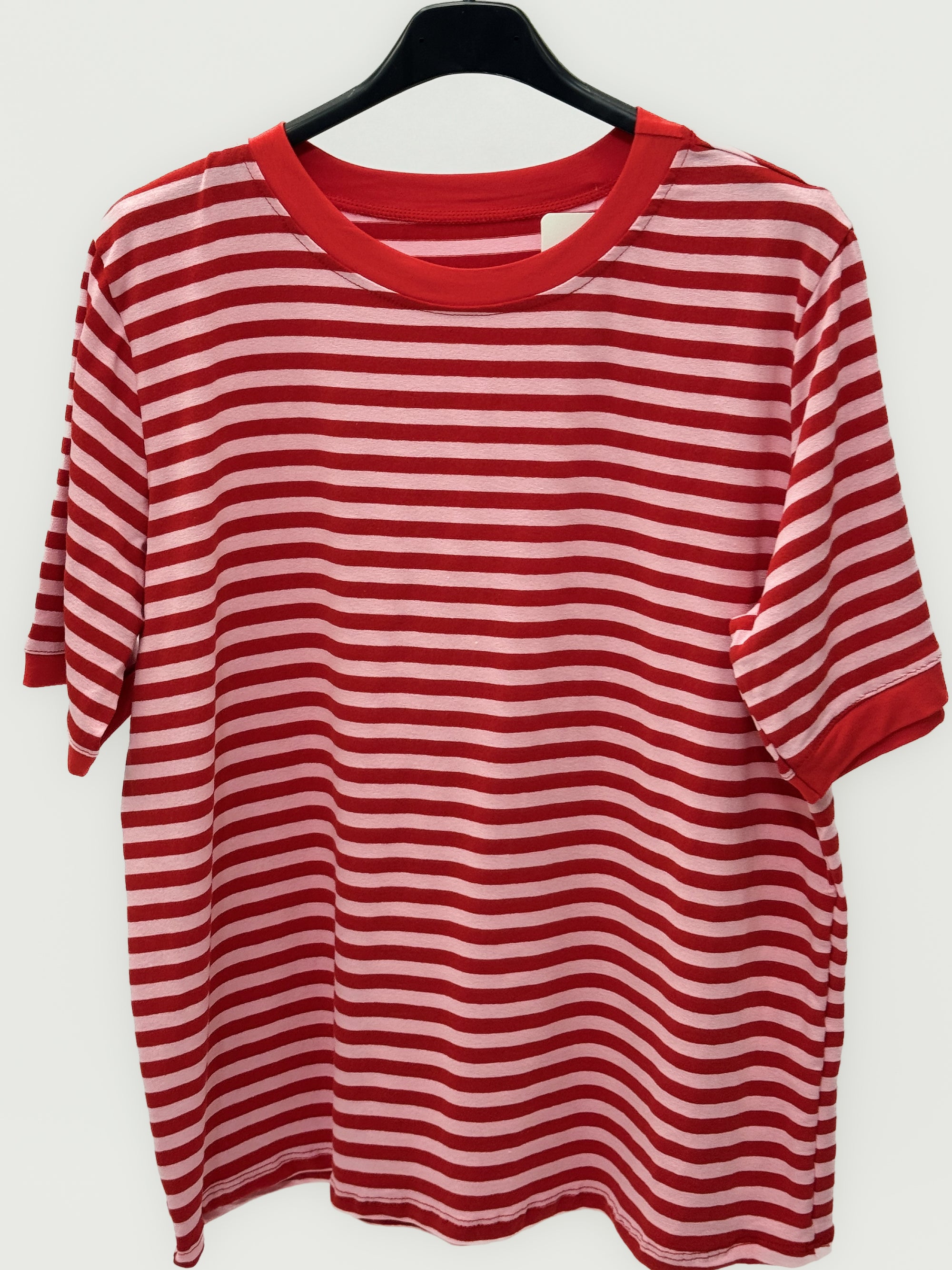 T-shirt Donna a Righe con Profili a Contrasto
