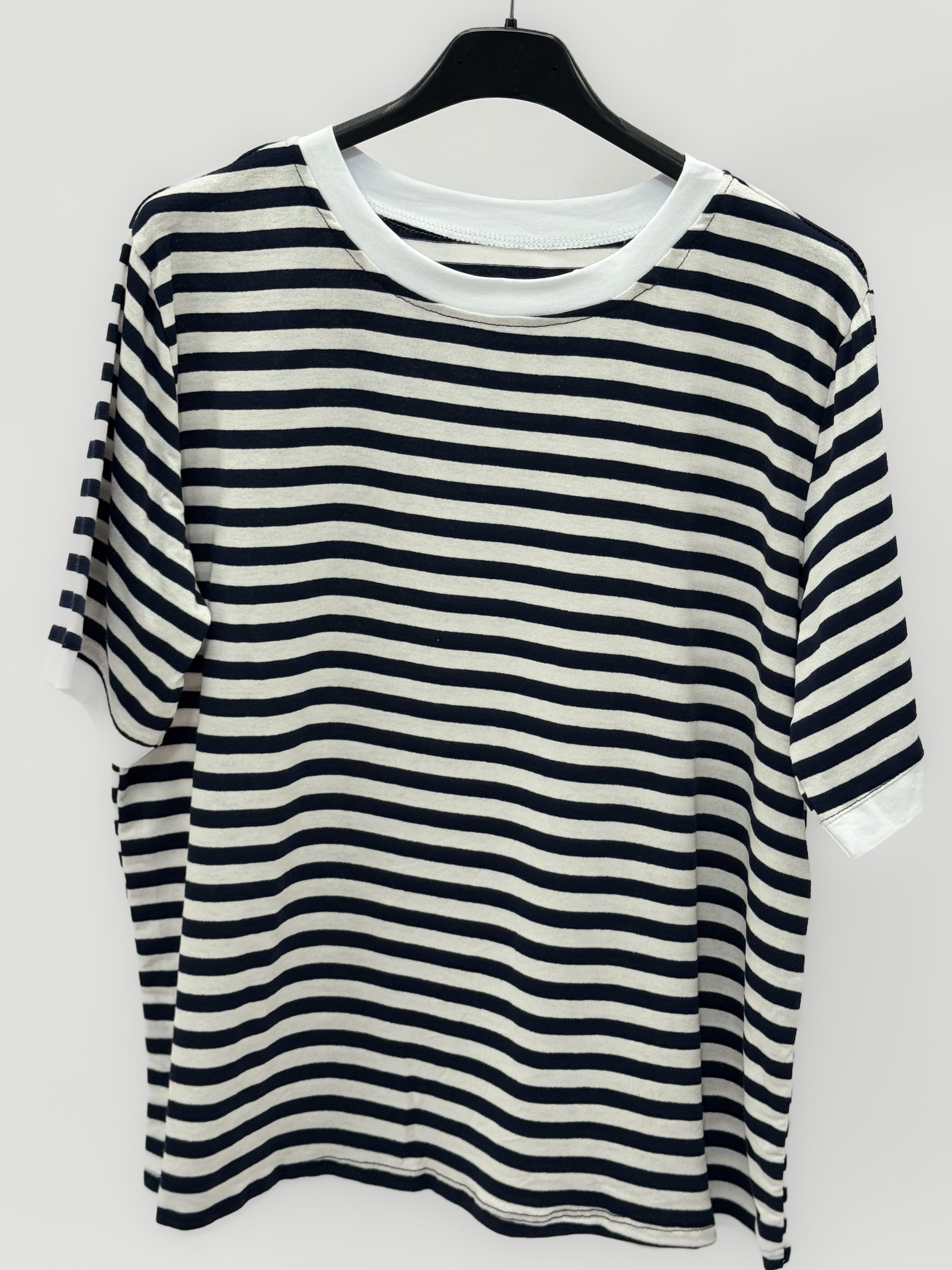 T-shirt Donna a Righe con Profili a Contrasto