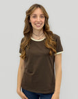 T-shirt Donna Basic con Profili a Contrasto