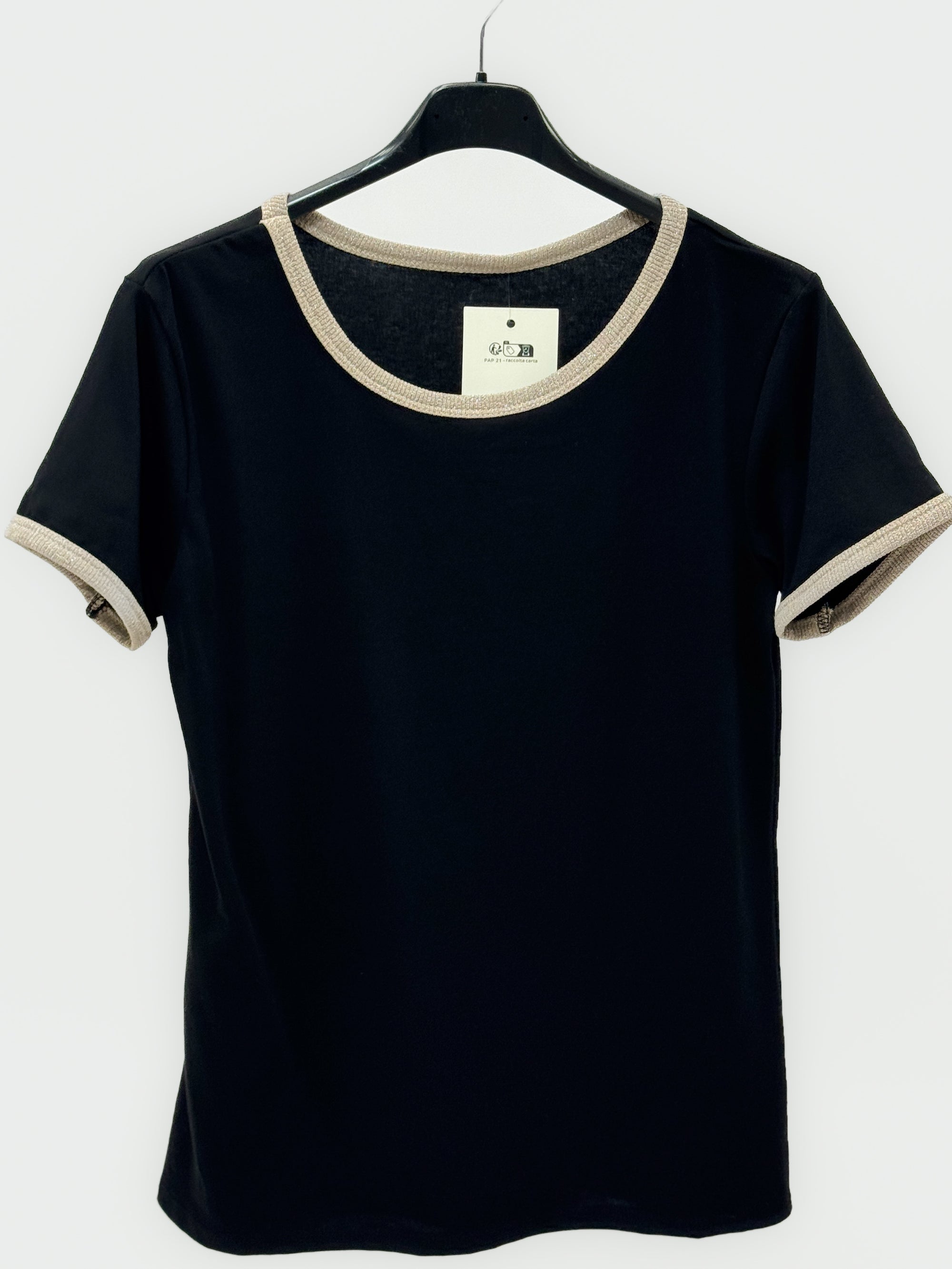 T-shirt Donna Basic con Profili a Contrasto