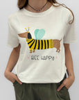 T-shirt Donna in Cotone con Stampa Cagnolino “Bee Happy”