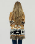 Cardigan Donna Fantasia Geometrica con Frange e Cintura