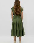 Abito Donna Midi con Cintura e Balze