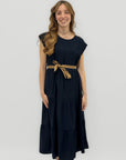 Abito Donna Midi con Cintura e Balze