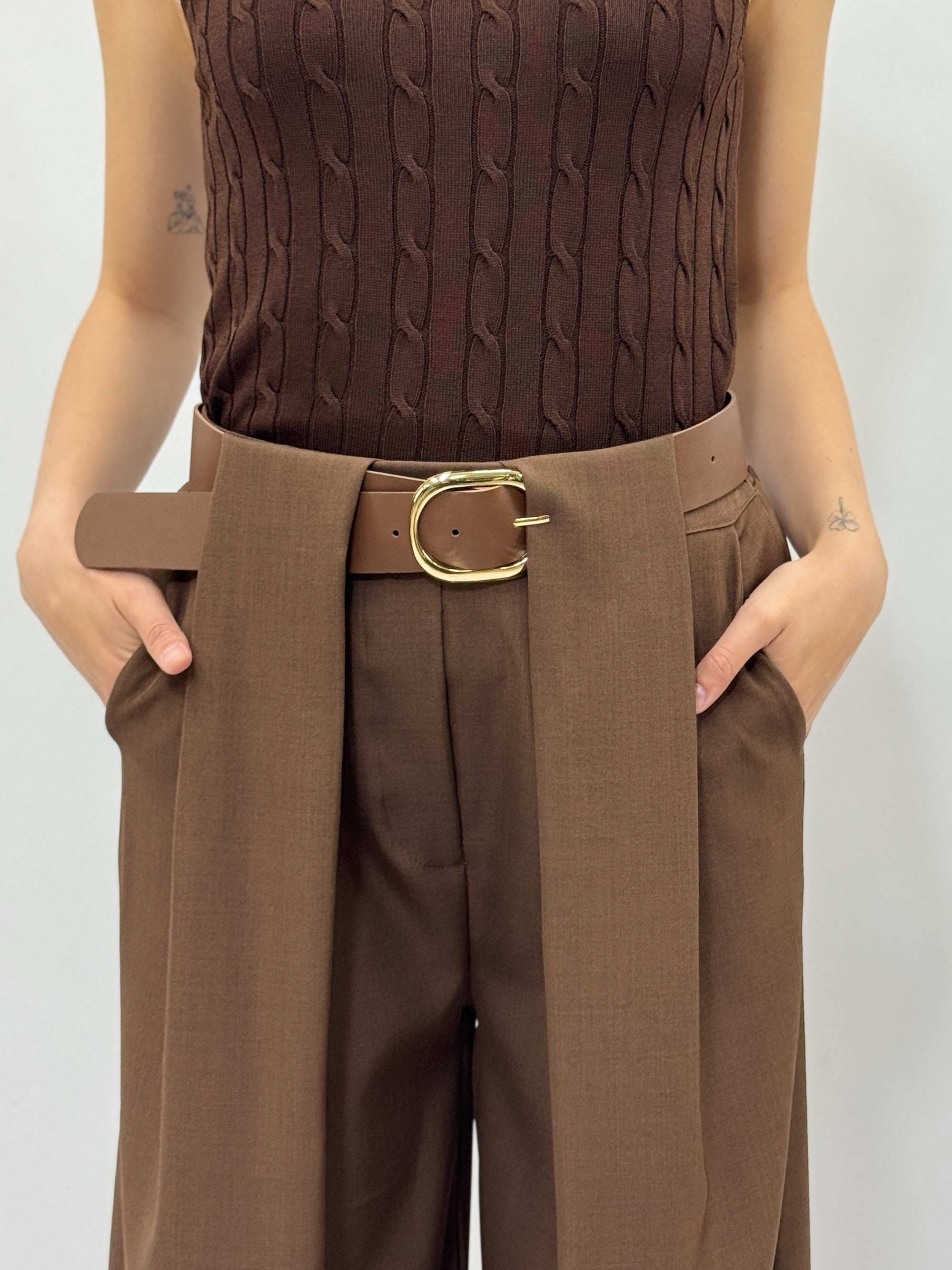 Pantaloni Donna a Palazzo con Cintura Coordinata