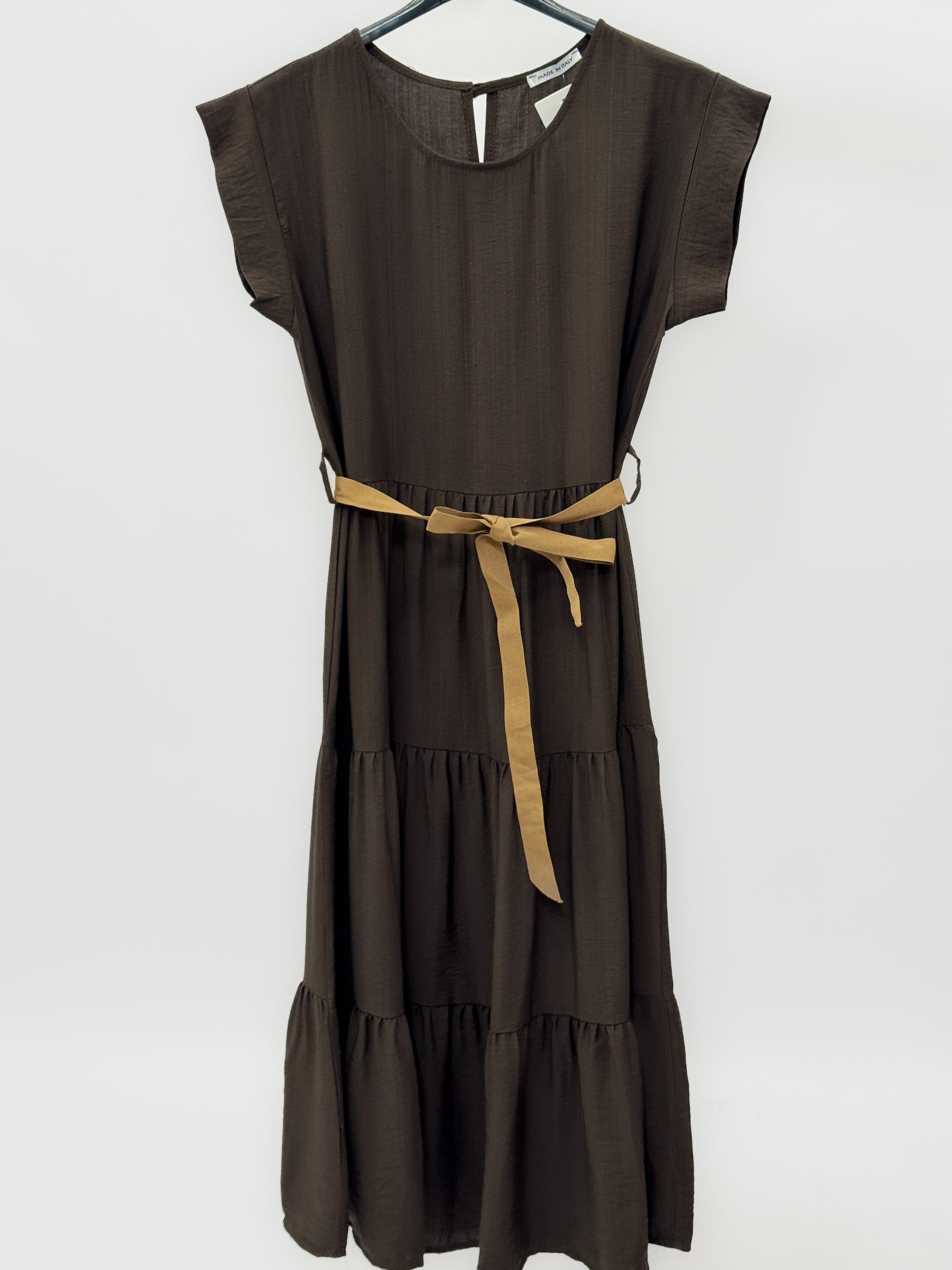 Abito Donna Midi con Cintura e Balze