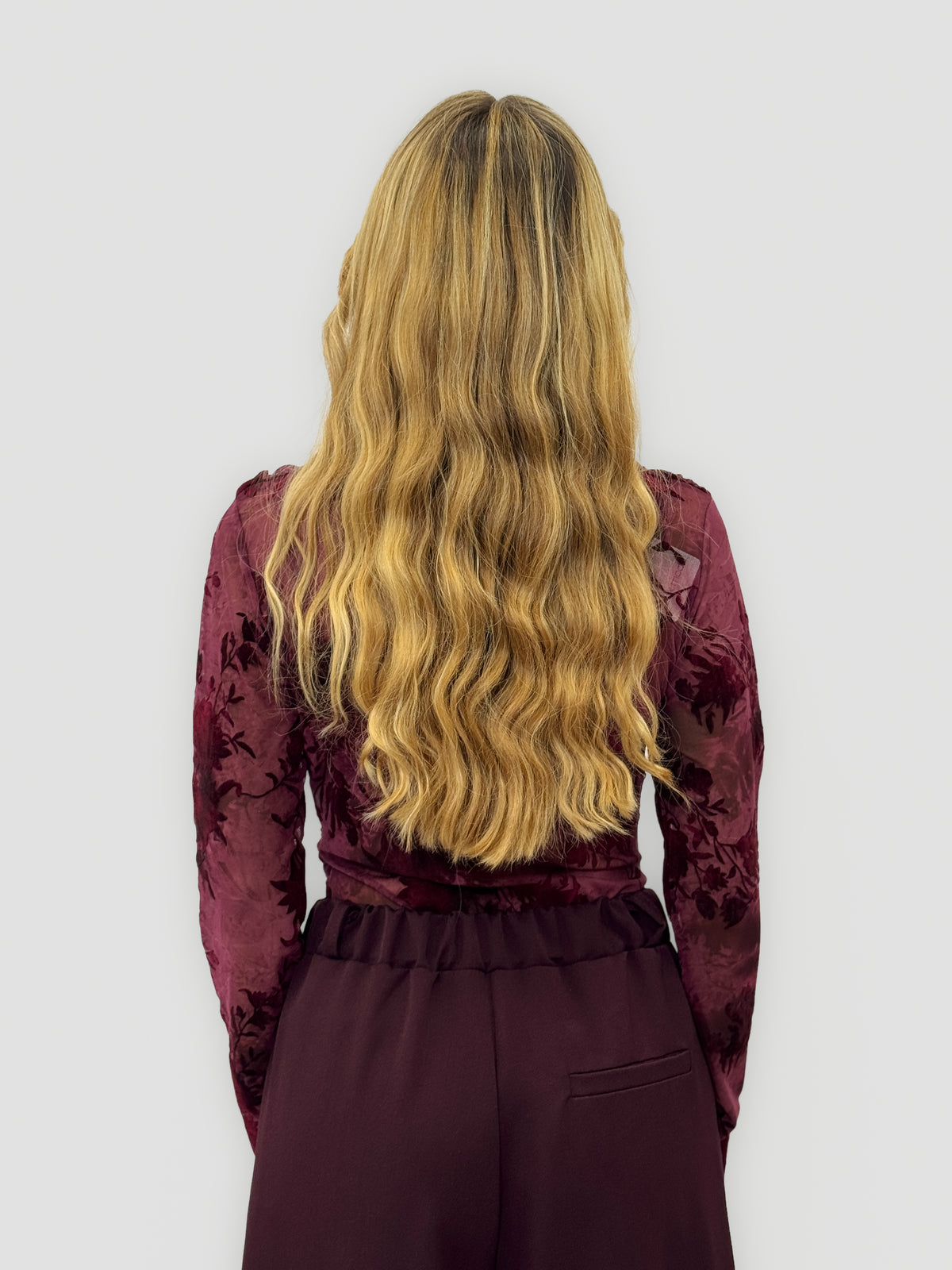 Maglia donna in tulle floreale arricciata