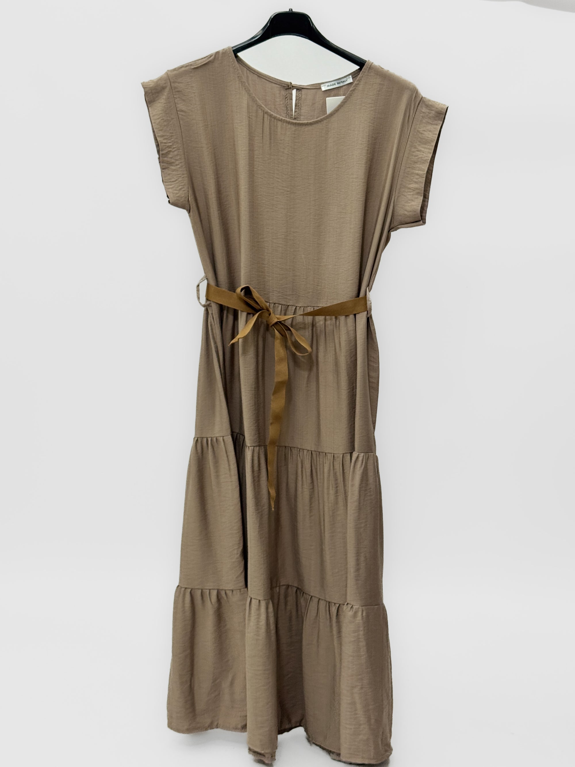 Abito Donna Midi con Cintura e Balze