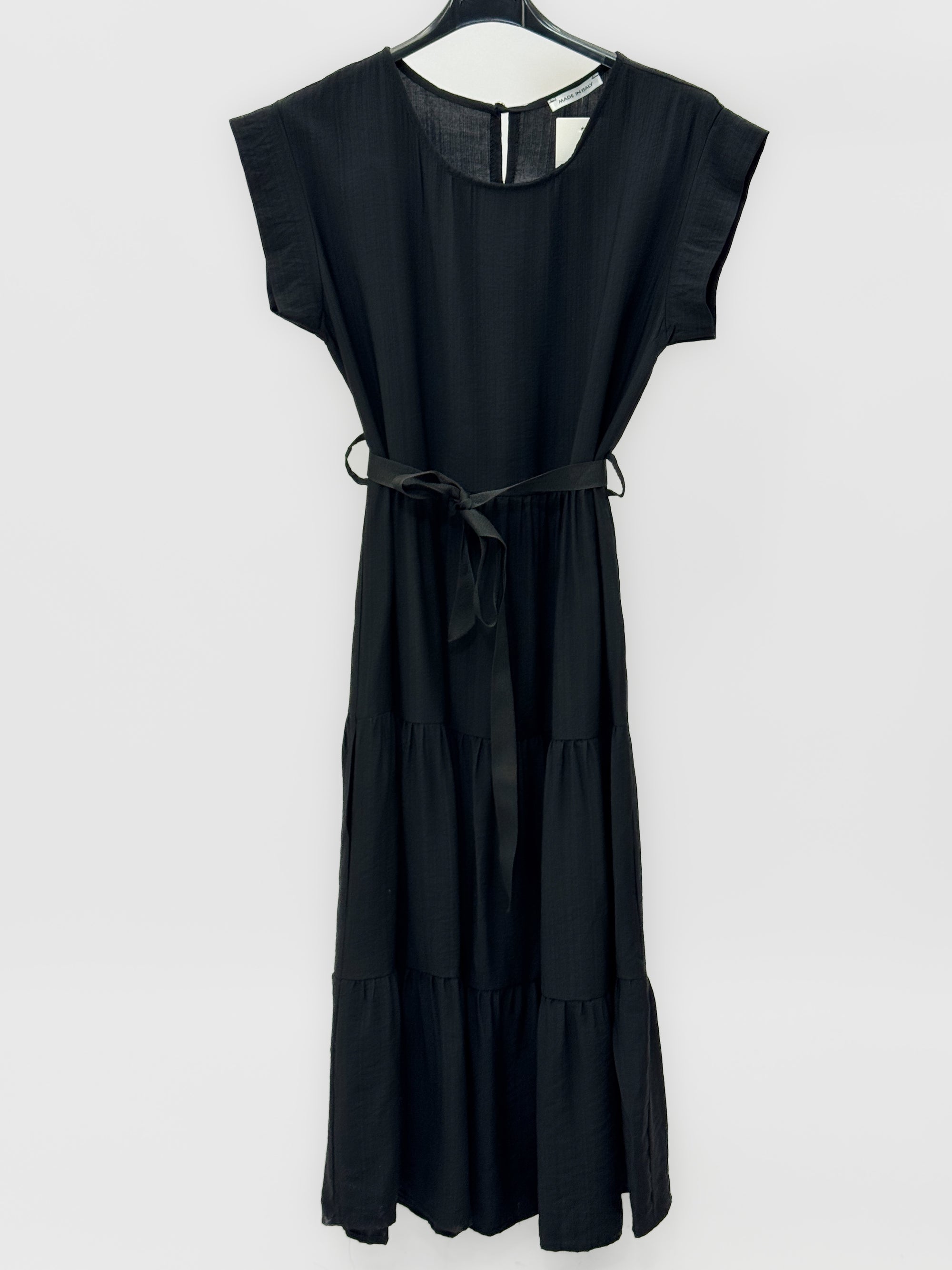 Abito Donna Midi con Cintura e Balze