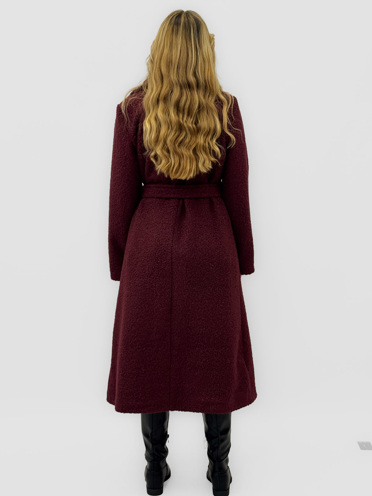 Cappotto bouclé con cintura in misto lana