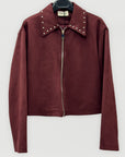 Giacca Donna Effetto Scamosciato con Borchie e Zip