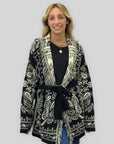 Cardigan Jacquard Paisley con Cintura Made in Italy