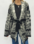 Cardigan Jacquard Paisley con Cintura Made in Italy