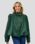 Giacca trench in cotone con zip e spalle arricciate