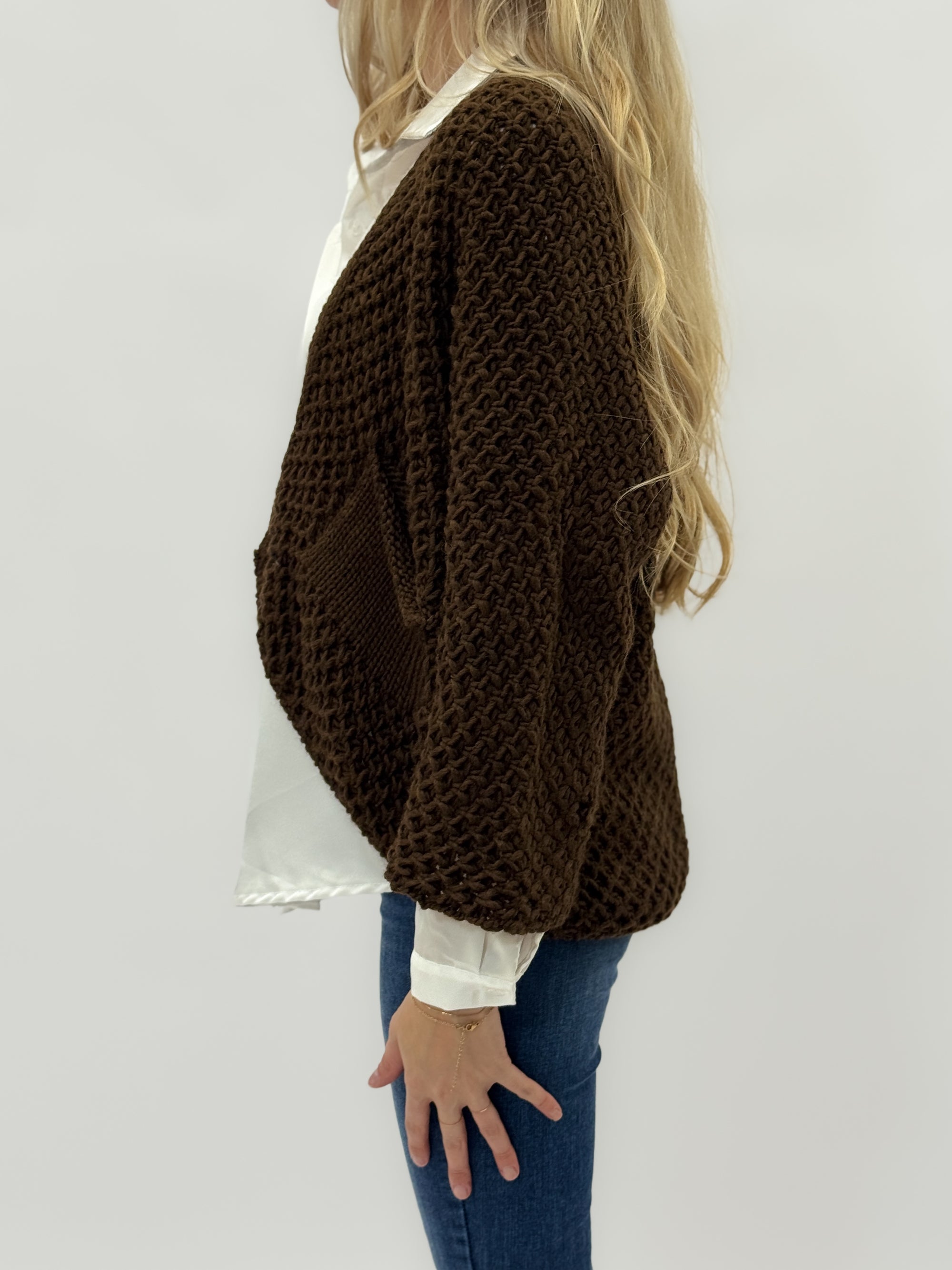 Cardigan in maglia grossa misto lana