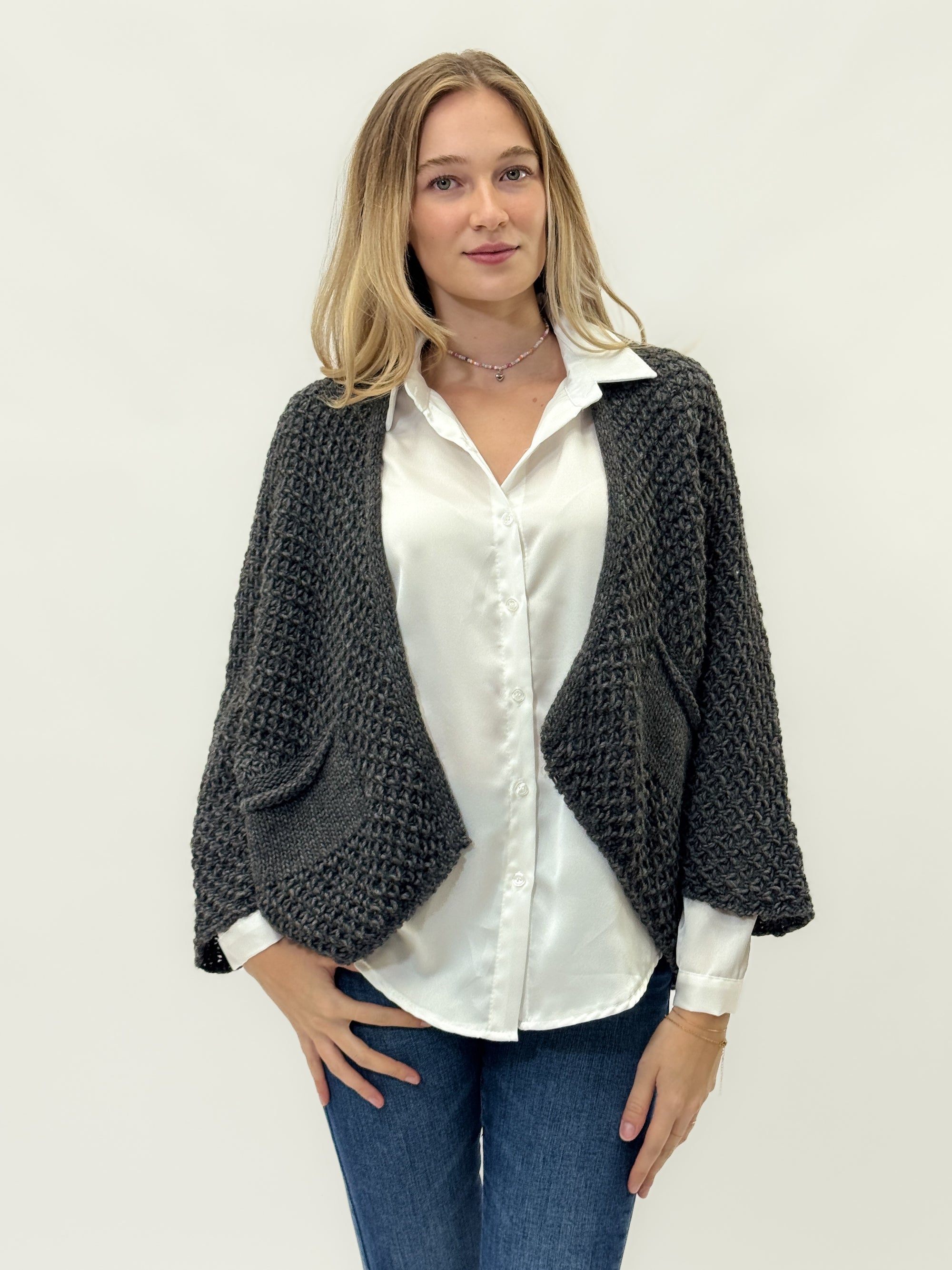 Cardigan in maglia grossa misto lana