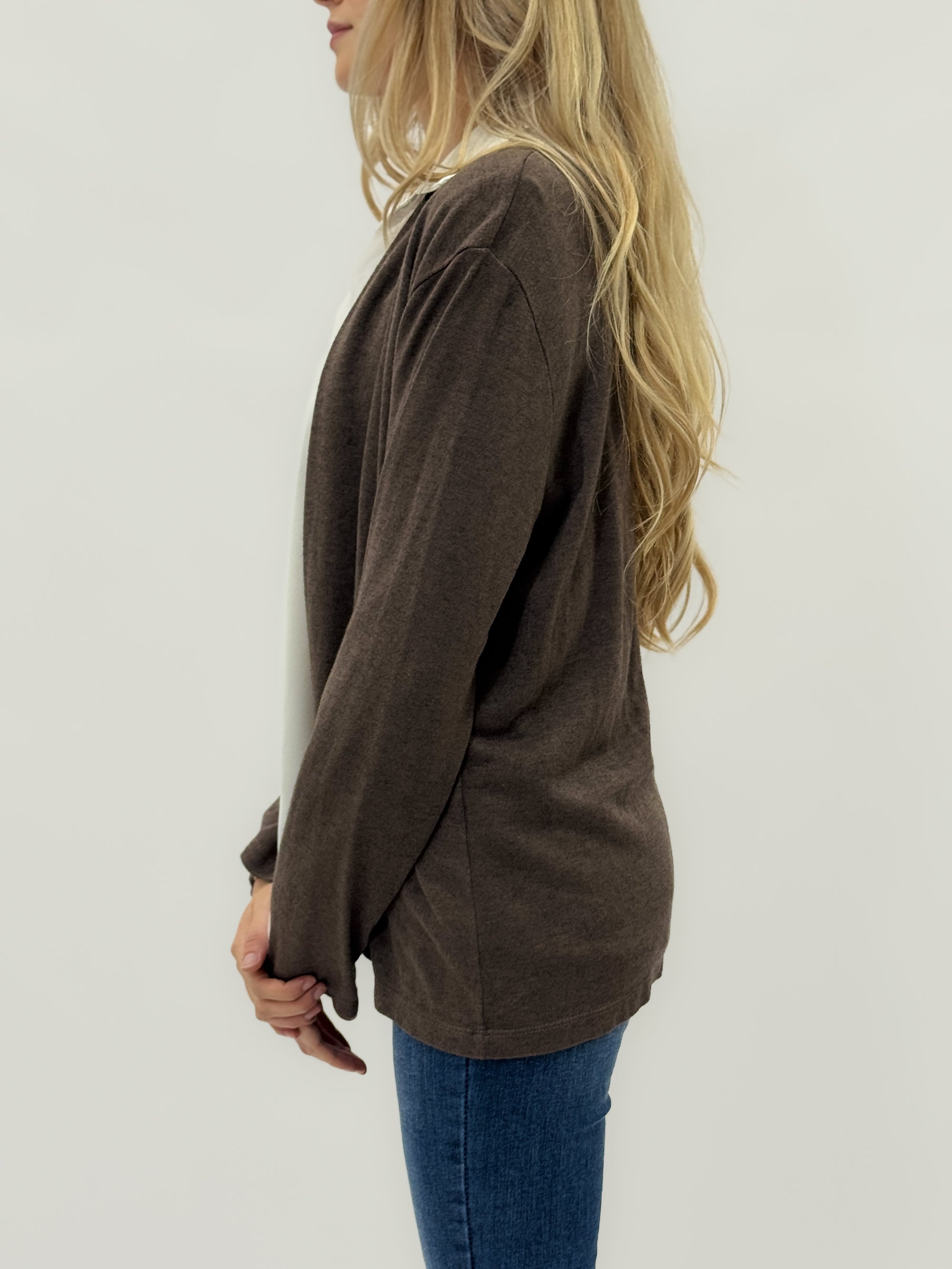 Cardigan aperto misto lana taglia comoda
