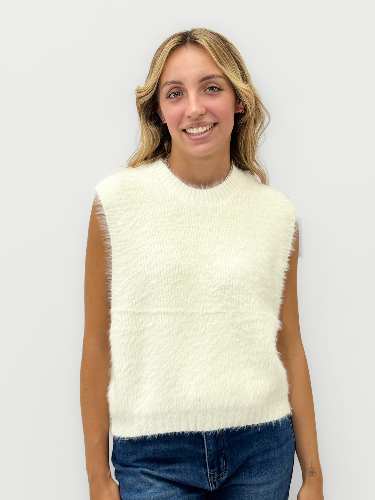 Maglia donna effetto peluche con girocollo