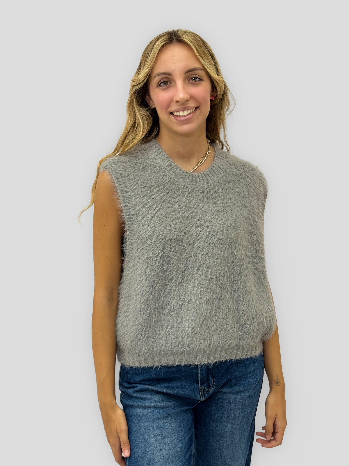 Maglia donna effetto peluche con girocollo