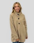 Cappotto Bouclé con Collo Alto e Bottoni Made in Italy