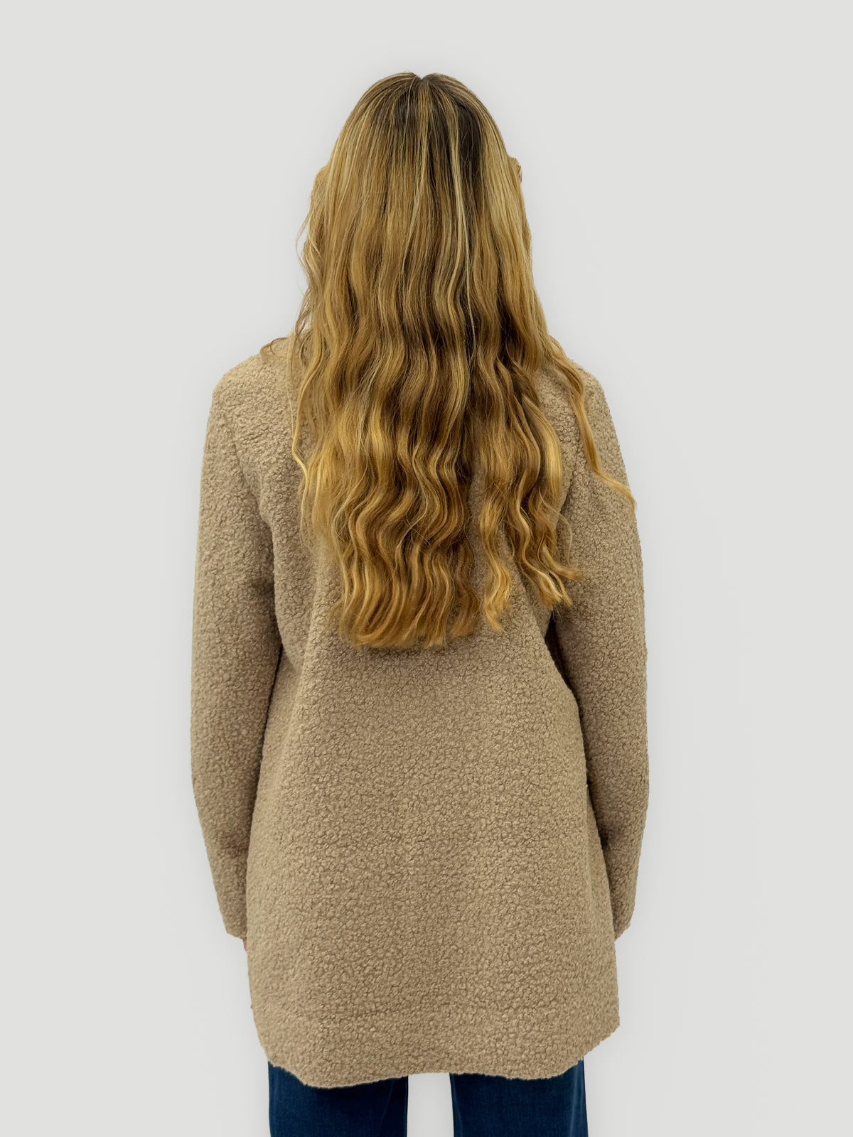 Cappotto Bouclé con Collo Alto e Bottoni Made in Italy