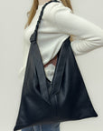 Borsa shopper in vera pelle con zip e manico intrecciato - Made in Italy