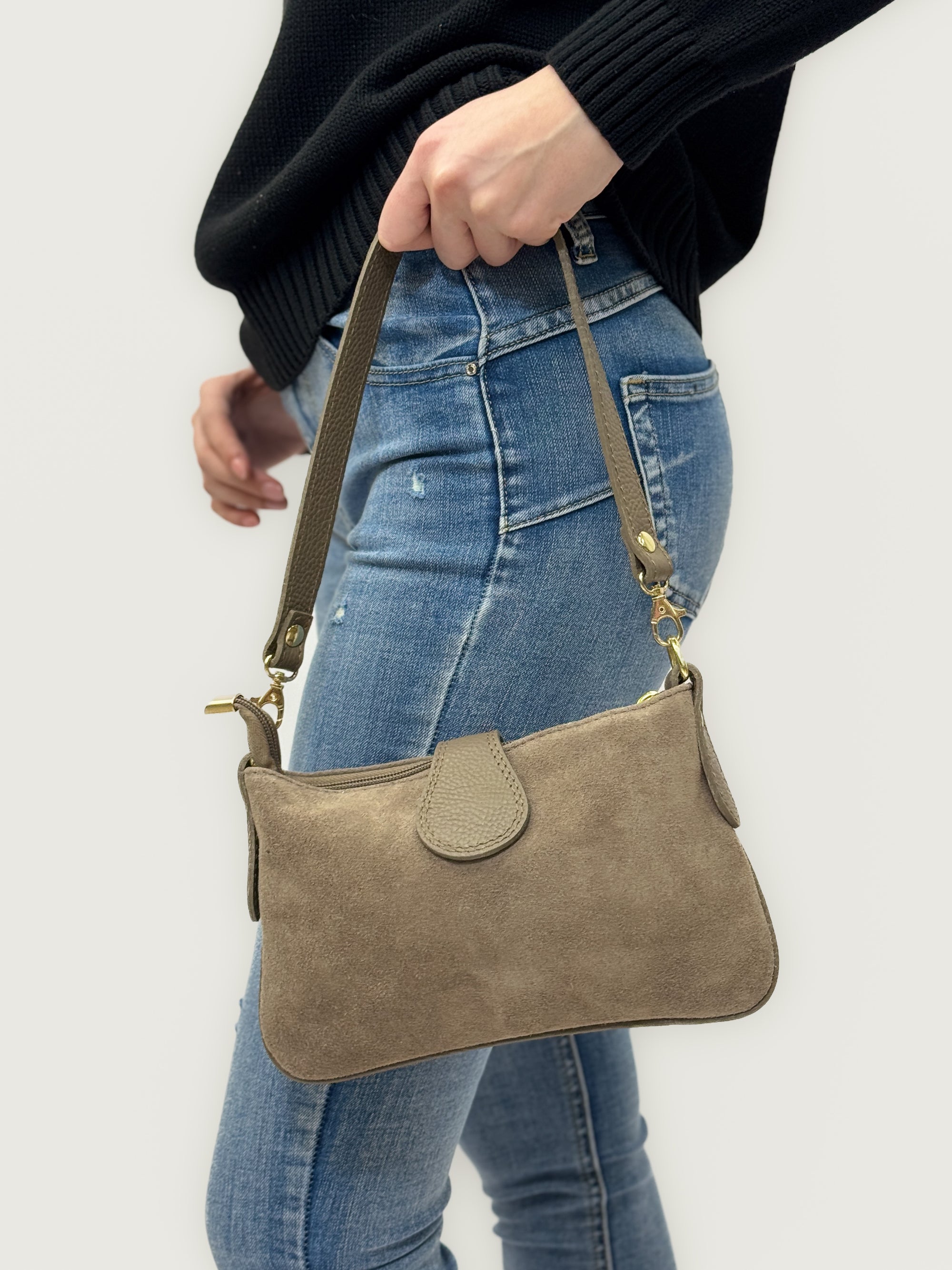 Borsa in vera pelle con fibbia H dorata - Made in Italy