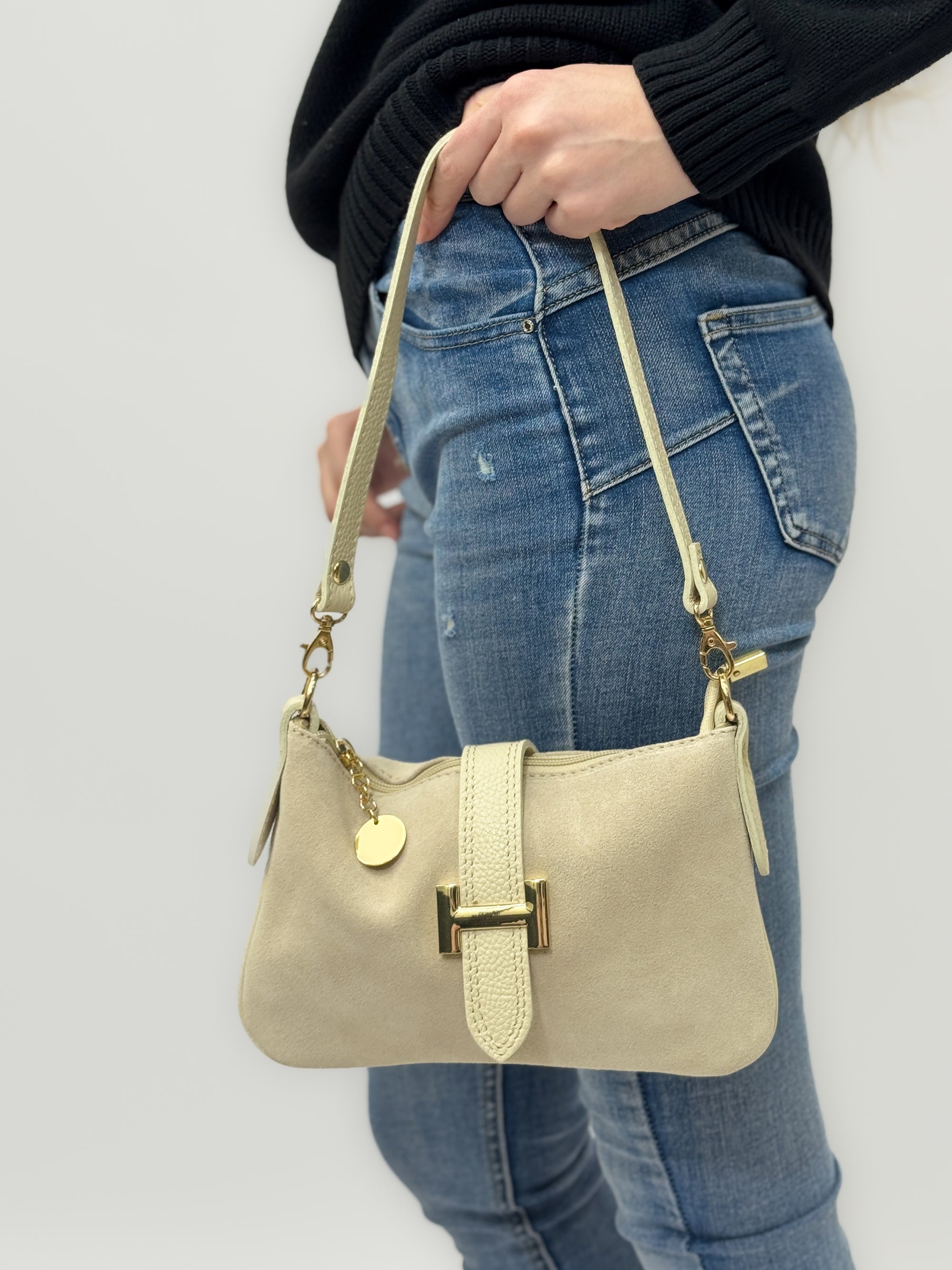Borsa in vera pelle con fibbia H dorata - Made in Italy