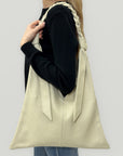 Borsa shopper in vera pelle con zip e manico intrecciato - Made in Italy